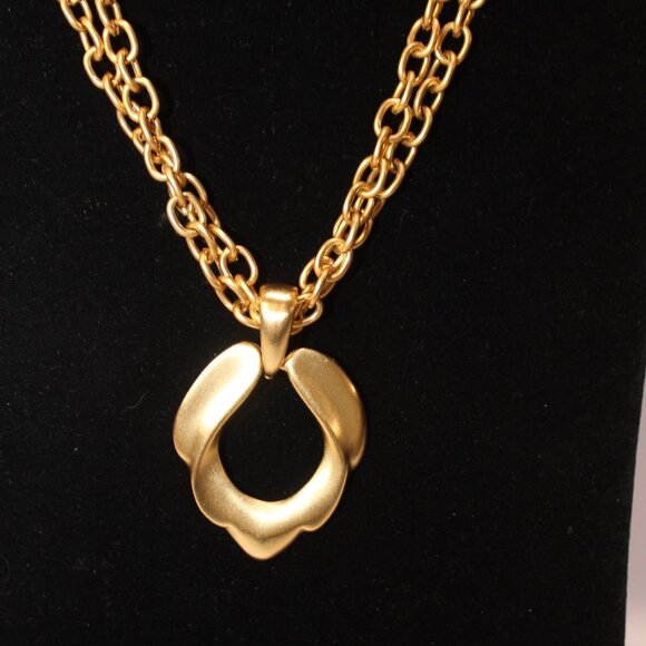 Express Frosted Gold Long Chain Necklace with Flora Design Pendant - Picture 11 of 14